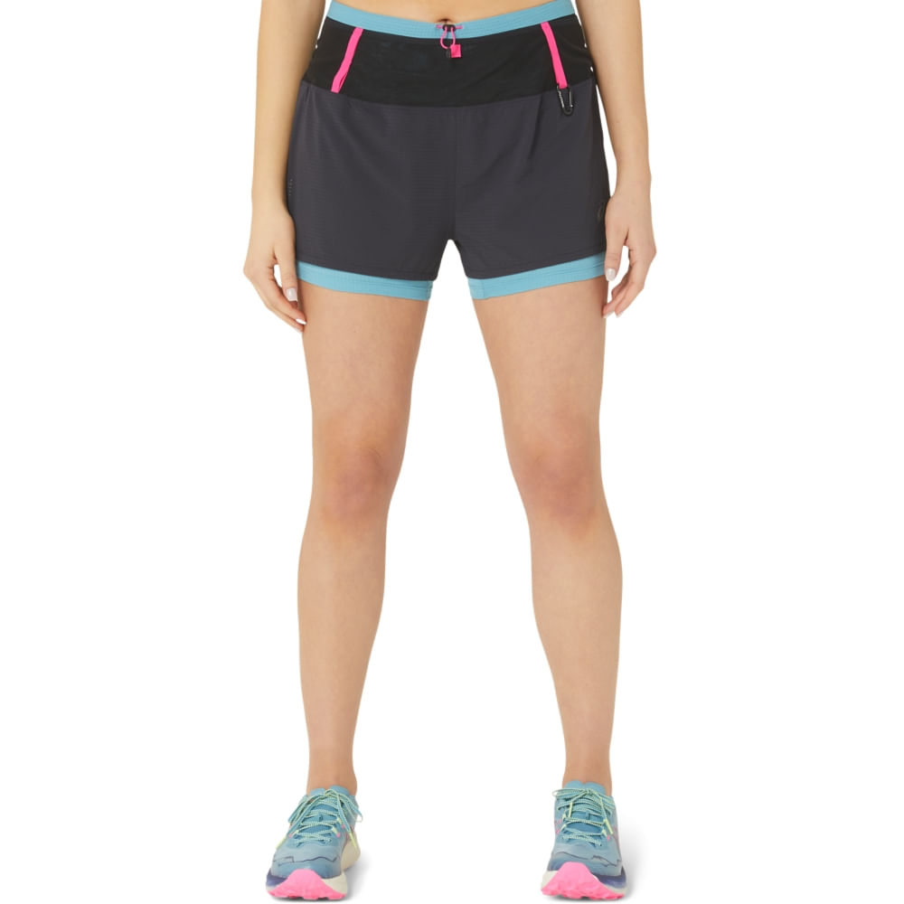 Shorts ASICS 2-N-1 Fujitrail – Feminino – Preto/Azul