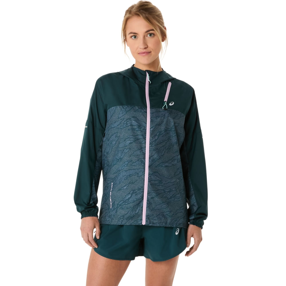 Jaqueta ASICS Corta Vento Fujitrail Packable - Feminino - Verde/Roxo