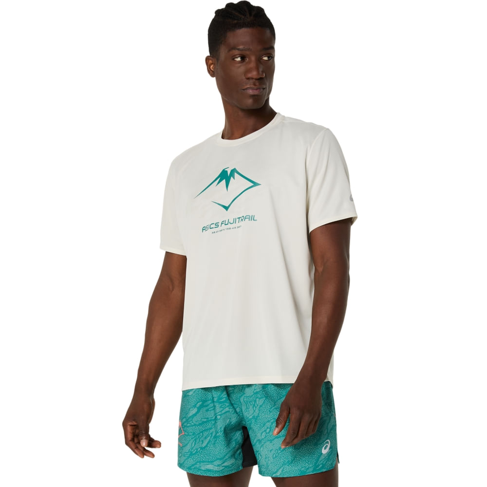 Camiseta ASICS Fujitrail Logo – Masculino – Bege/Cinza/Verde