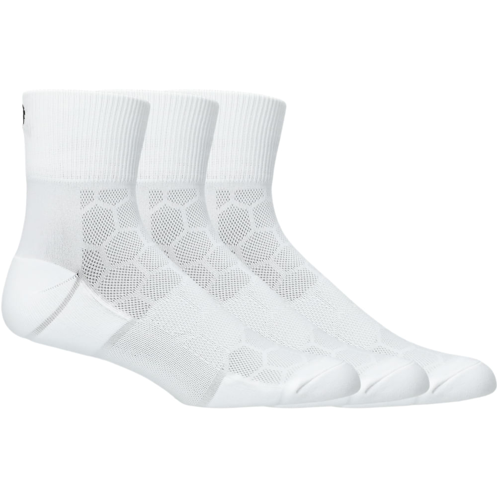 Meia ASICS Running Quarter 3 Pack - Unissex - Branco