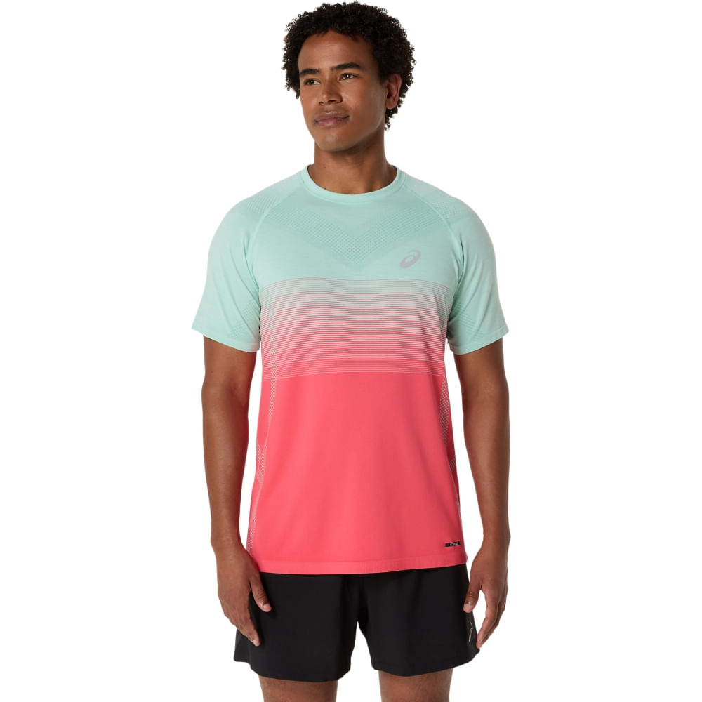 Camiseta ASICS Seamless - Masculino - Rosa/Verde - tam: P