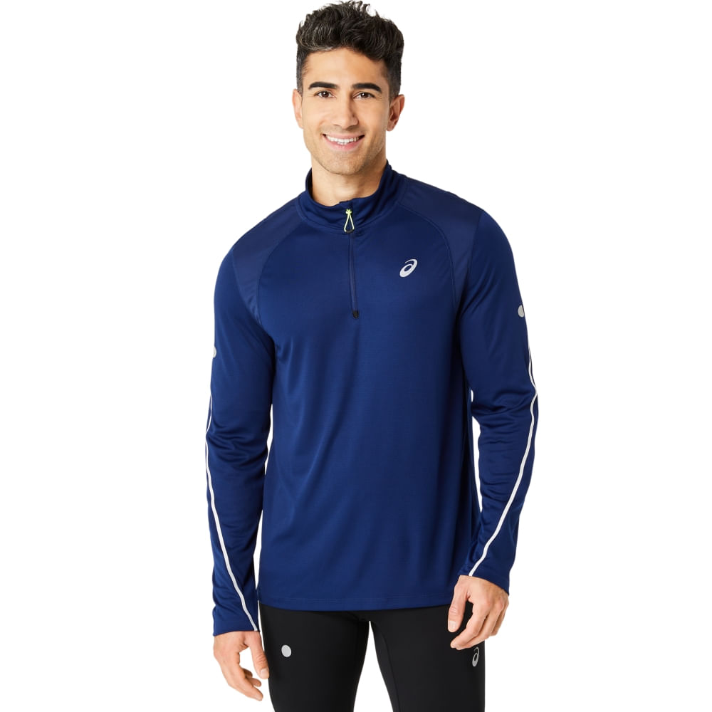 Camiseta ASICS Manga Longa Road Lite-Show 1/2 Zip – Masculino – Azul