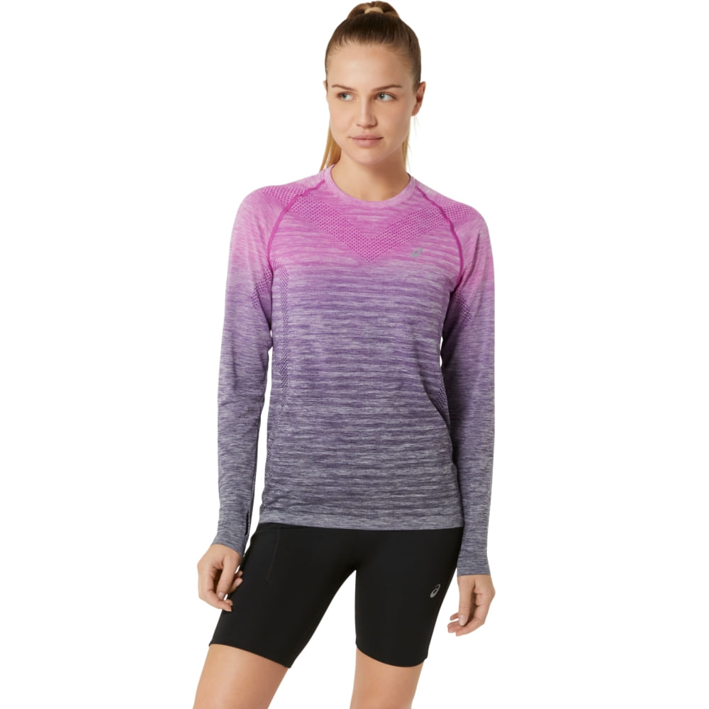 Camiseta ASICS Manga Longa Seamless - Feminino - Rosa/Azul - tam: GG