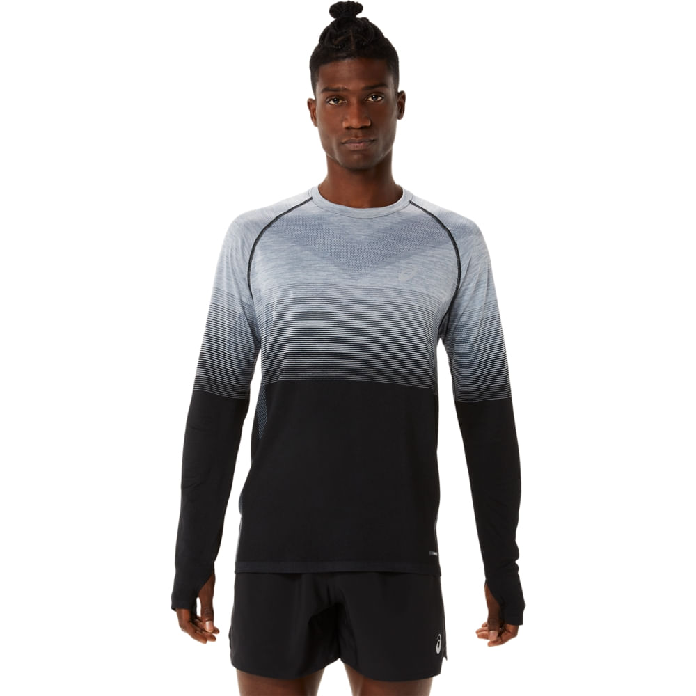 Camiseta ASICS Manga Longa Seamless – Masculino – Preto/Cinza