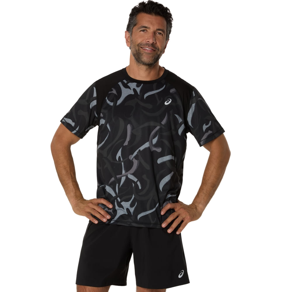 Camiseta ASICS Road All Over Print – Masculino – Preto