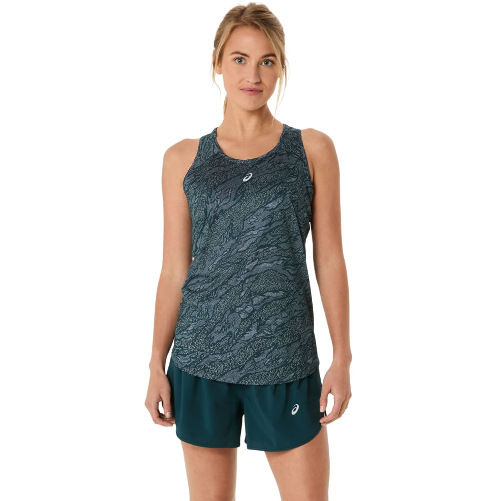 Regata ASICS Road All Over Print – Feminino – Verde/Roxo