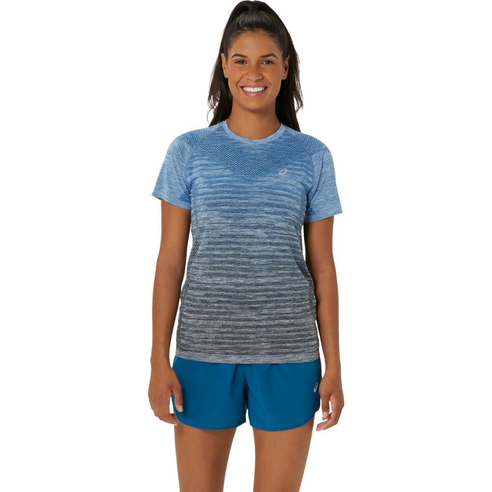 Camiseta ASICS Seamless - Feminino - Azul/Preto - tam: M