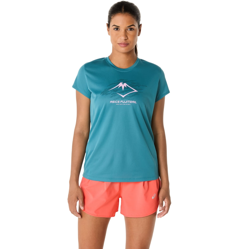 Camiseta ASICS Fujitrail Logo - Feminino - Azul - tam: G