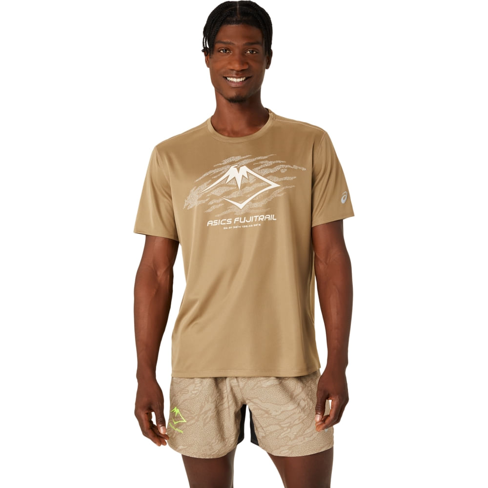 Camiseta ASICS Fujitrail Logo – Masculino – Marrom/Bege/Bege