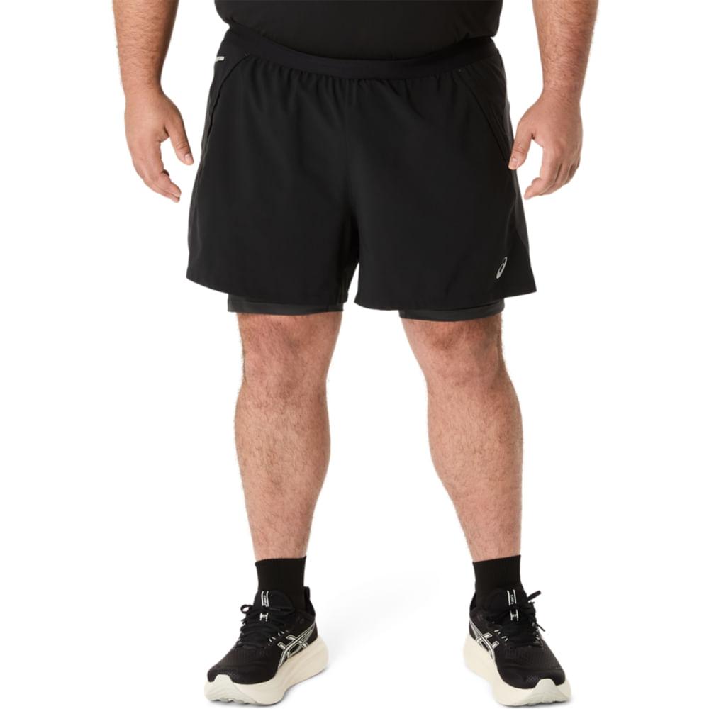Shorts ASICS Road 2-N-1 5In - Masculino - Preto/Cinza - tam: M