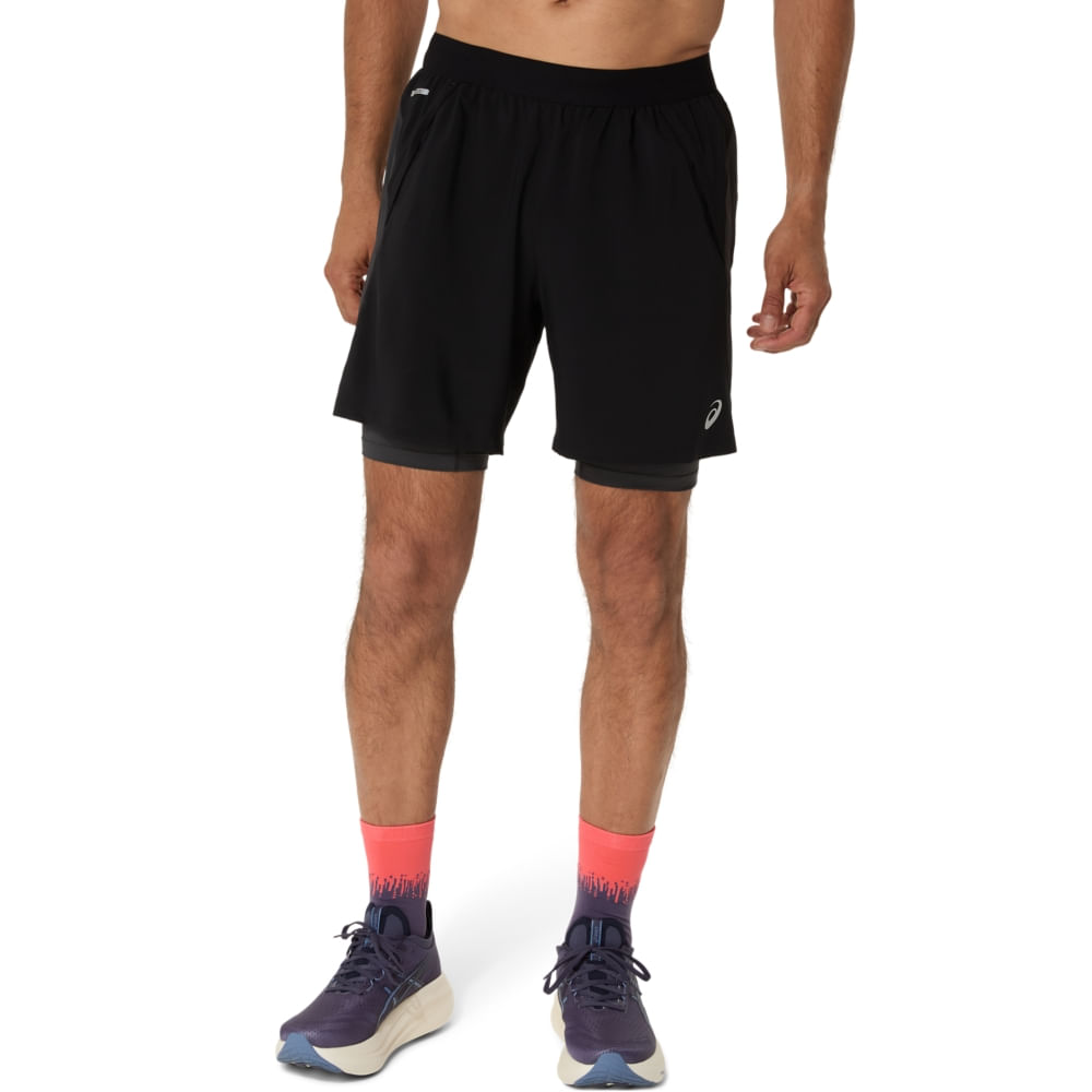 Shorts ASICS Road 2-N-1 7In - Masculino - Preto/Cinza - tam: M