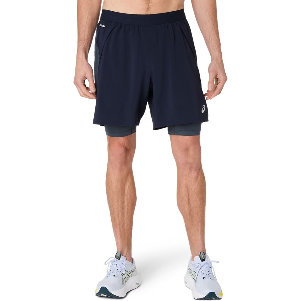 Shorts Asics Road 2-N-1 7in  - Masculino - Azul/Cinza