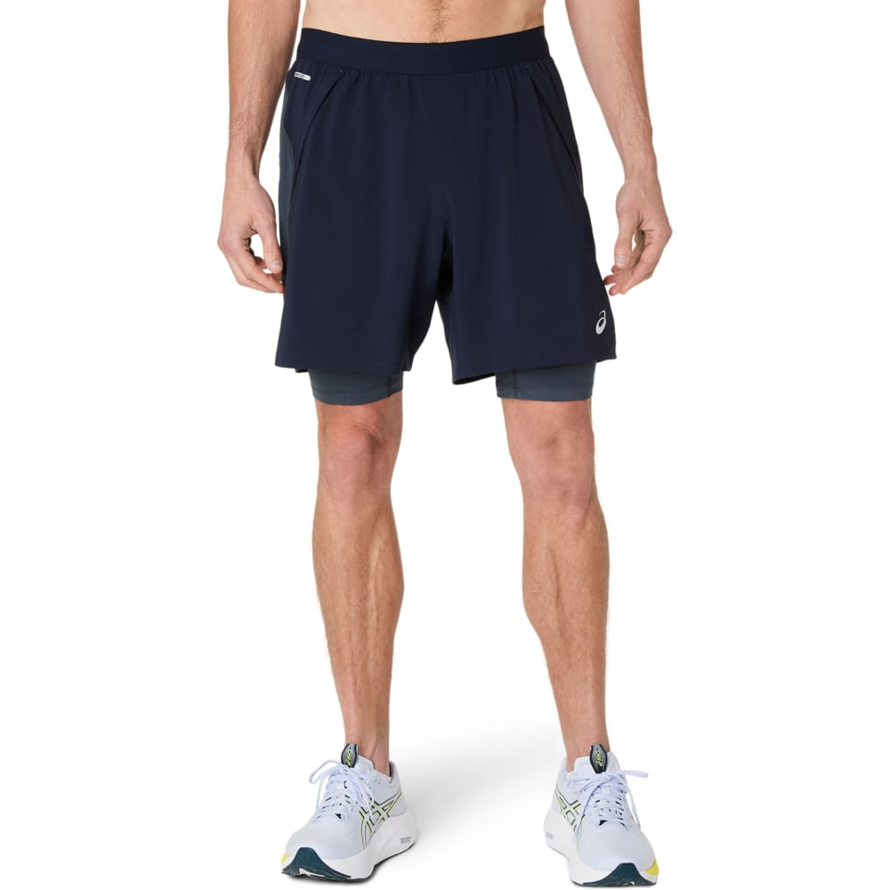 Shorts ASICS Road 2-N-1 7In – Masculino – Azul/Cinza