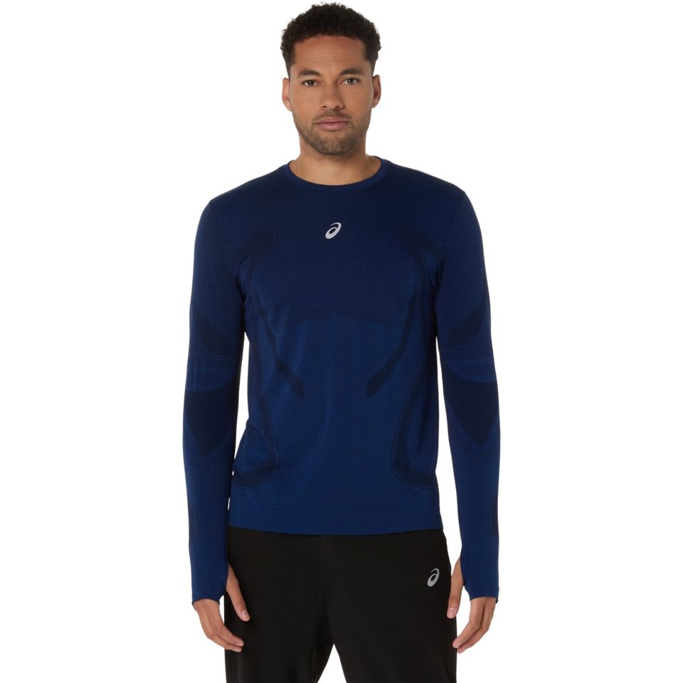 Camiseta Asics Manga Longa Road Seamless - Masculino - Azul Marinho