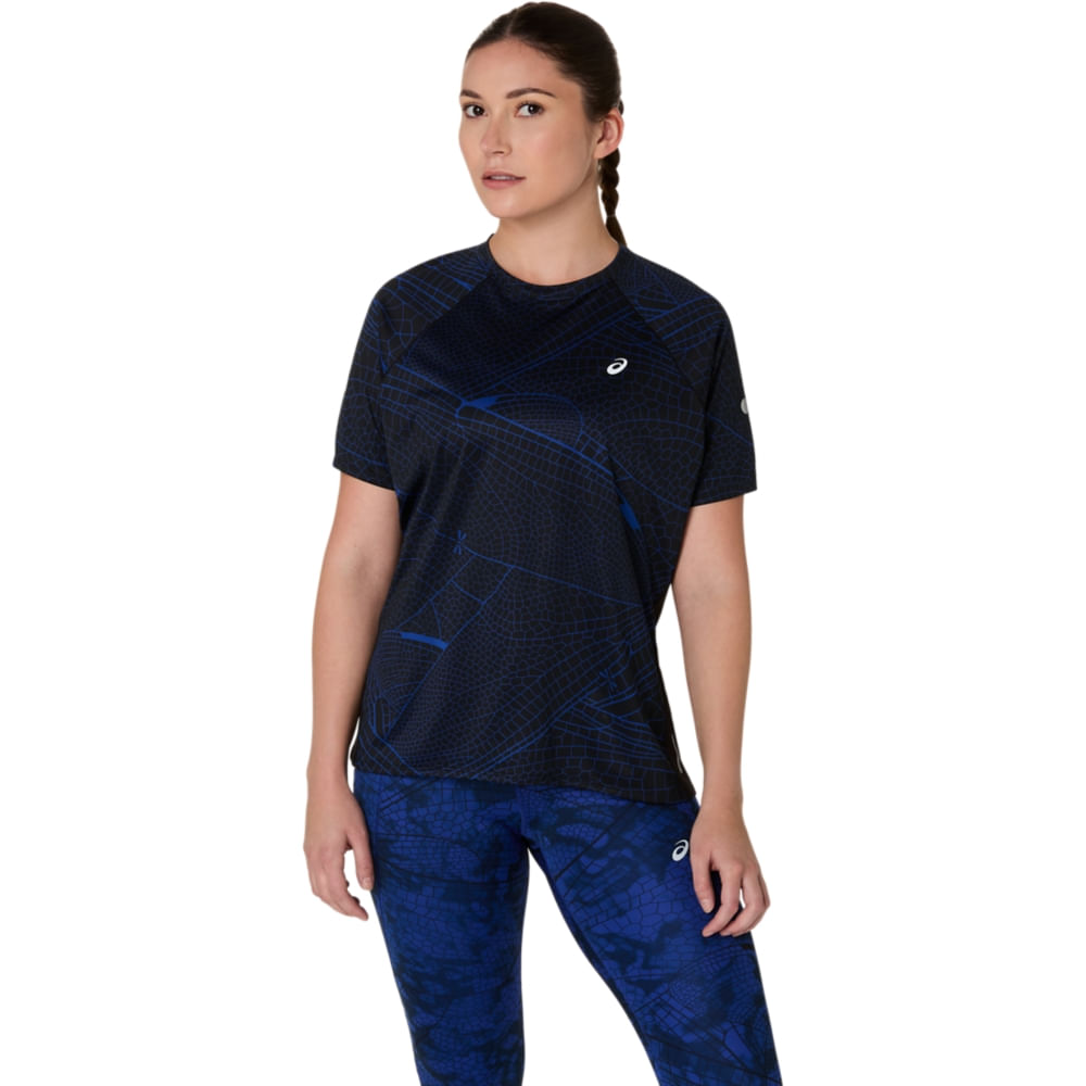 Camiseta ASICS Road Lite-Show - Feminino - Preto/Azul - tam: P