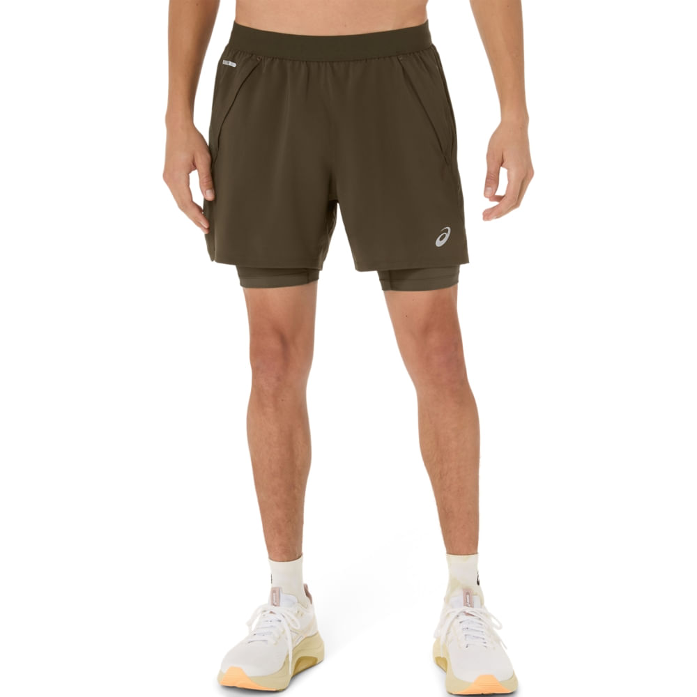 Shorts ASICS Road 2-N-1 5In - Masculino - Marrom/Verde