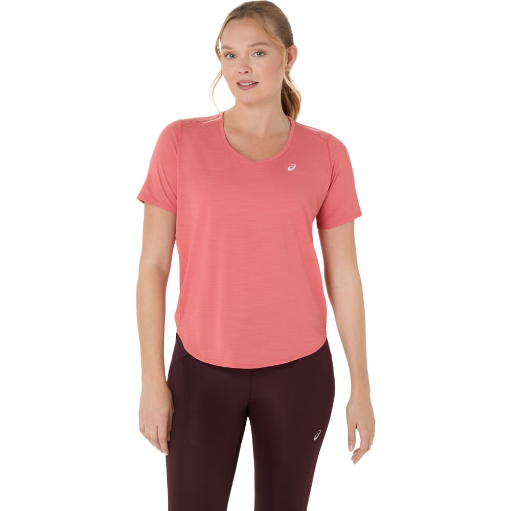 Camiseta ASICS Road Gola V - Feminino - Rosa
