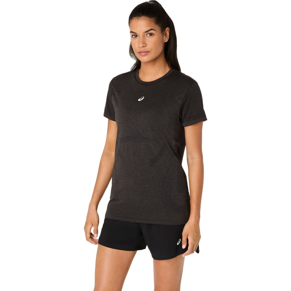 Camiseta ASICS Road Seamless - Feminino - Preto/Cinza - tam: M — foto 2