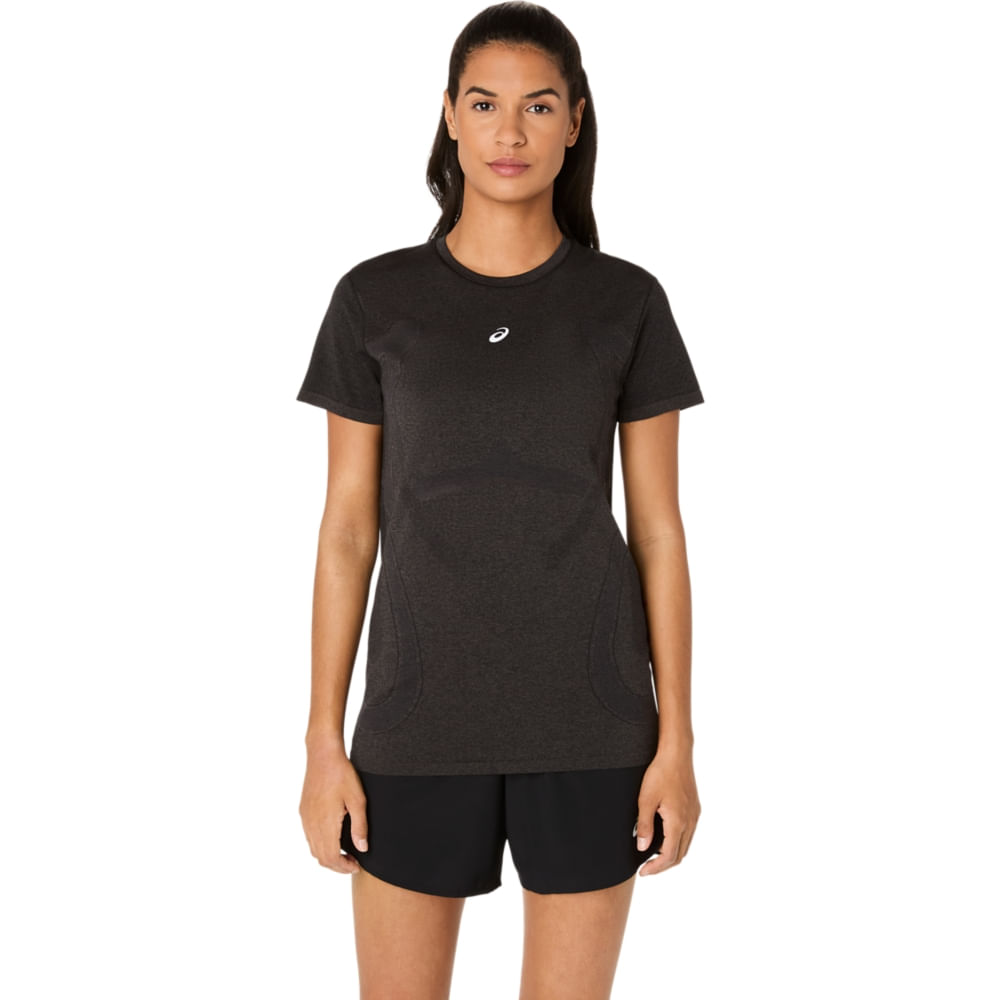 Camiseta ASICS Road Seamless - Feminino - Preto/Cinza - tam: G