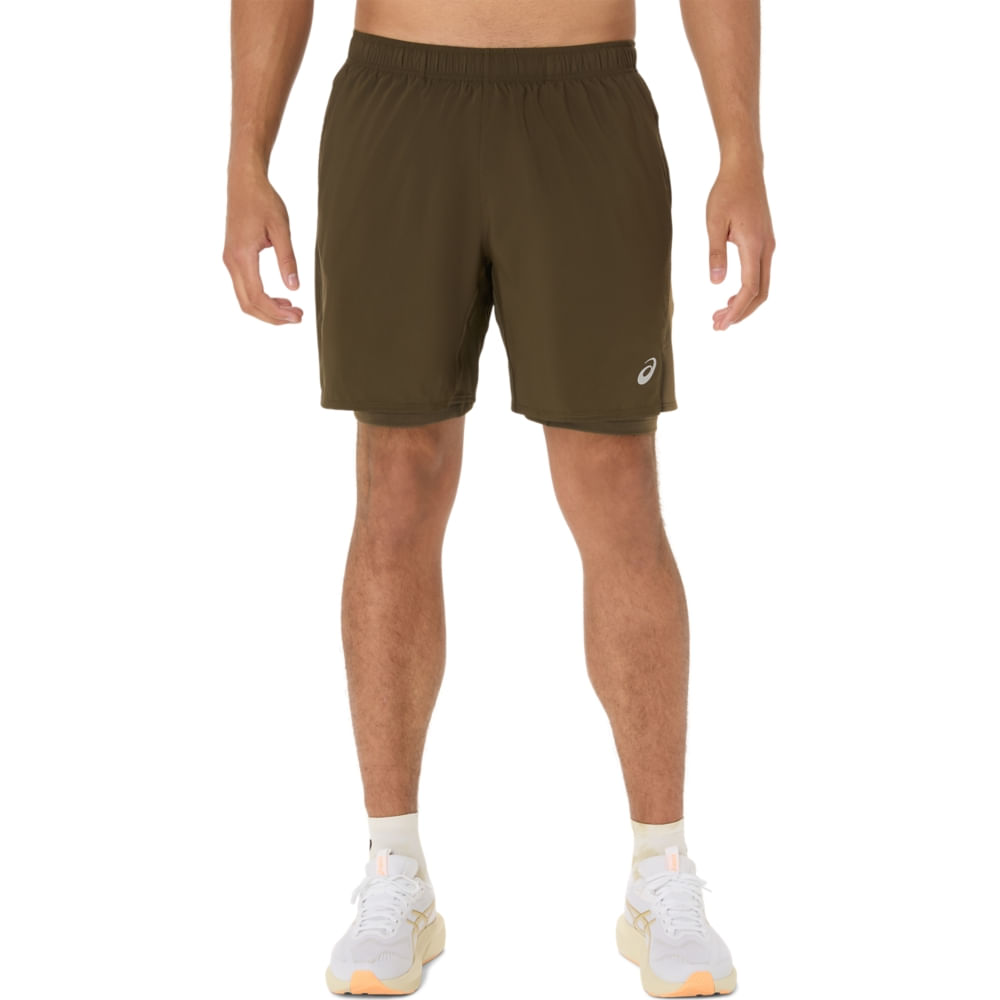 Shorts ASICS Silver 2-N-1 7In - Masculino - Marrom/Verde - tam: PP