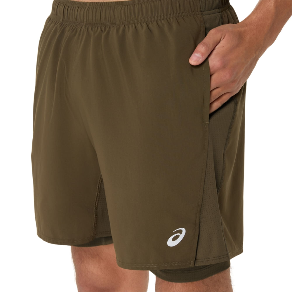Shorts ASICS Silver 2-N-1 7In - Masculino - Marrom/Verde - tam: M — foto 4