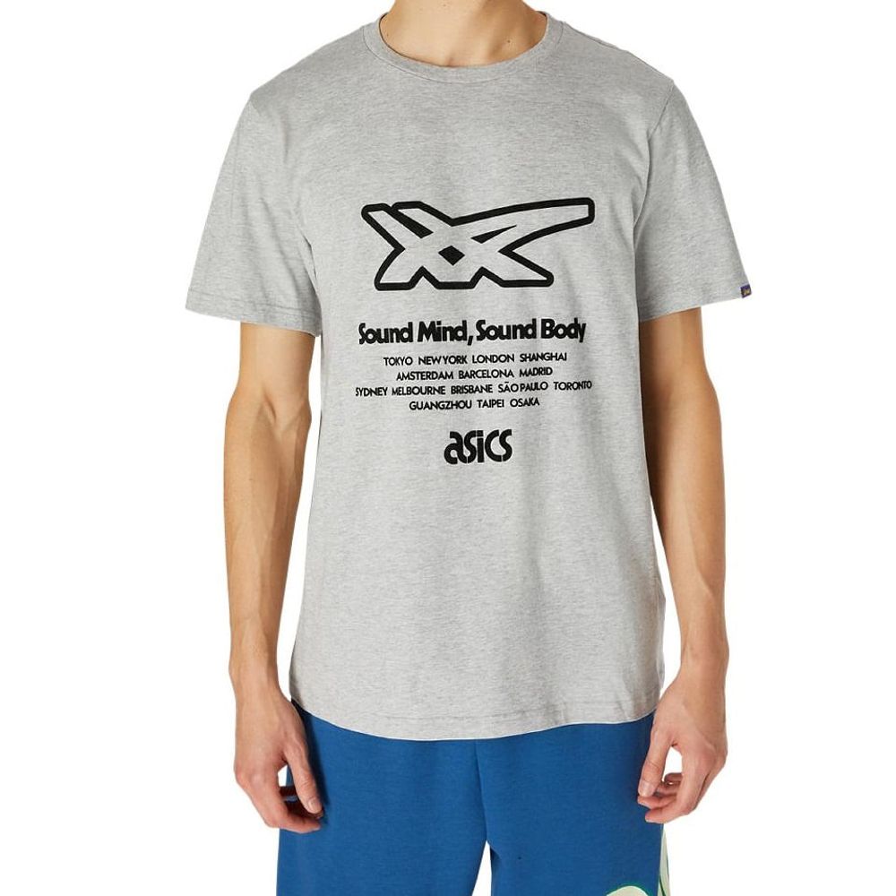 Camiseta ASICS Stripe Graphic - Unissex - Cinza