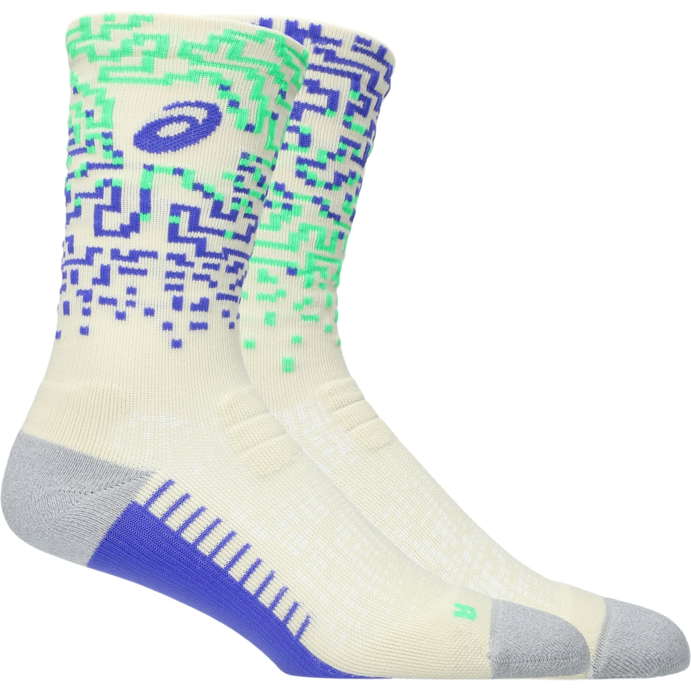 PERFORMANCE RUN SOCK CREW - Branco/Azul/Verde