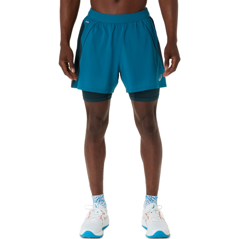 Shorts ASICS Road 2-N-1 5In - Masculino - Verde/Amarelo
