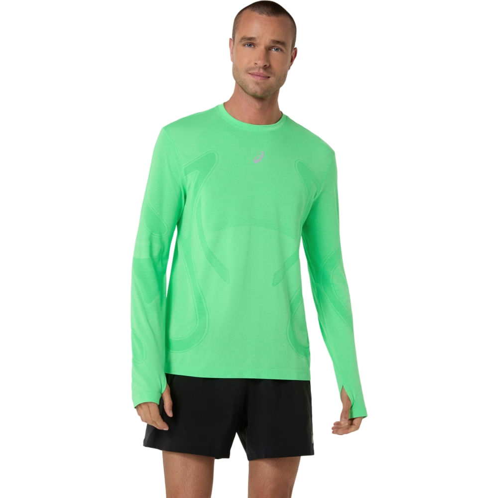 Camiseta ASICS Manga Longa Road Seamless - Masculino - Verde/Verde - tam: G
