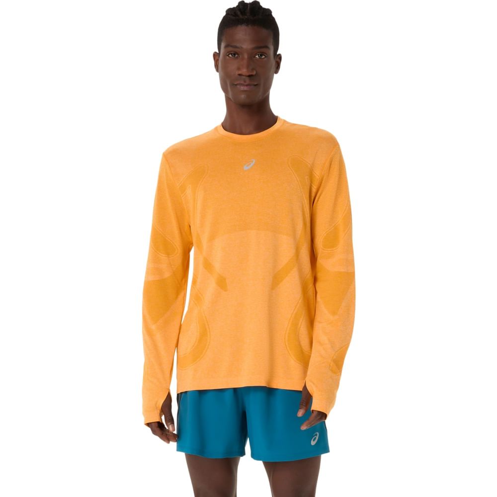 Camiseta ASICS Manga Longa Road Seamless - Masculino - Laranja - tam: 3G