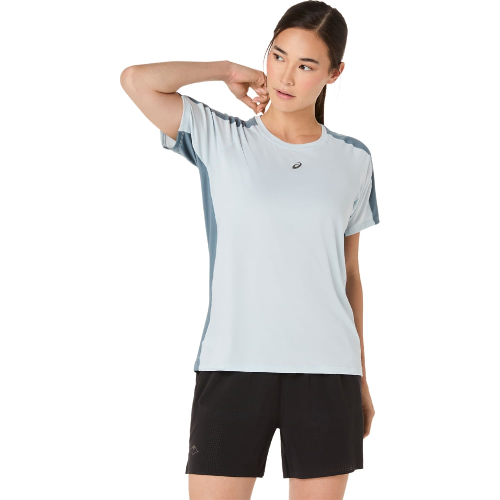 Camiseta ASICS Fujitrail Elite - Feminino - Cinza/Cinza
