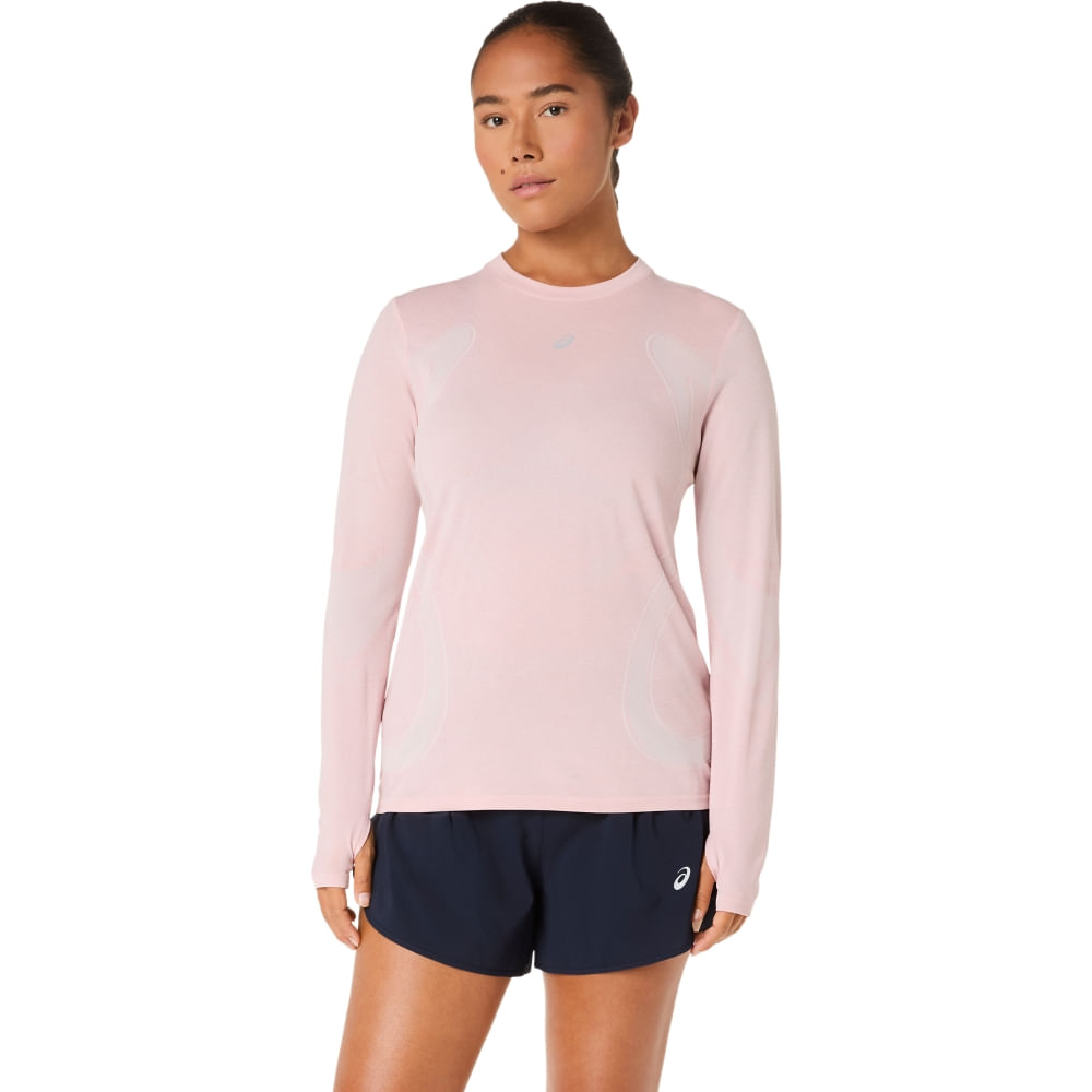 Camiseta ASICS Manga Longa Road Seamless - Feminino - Rosa/Vermelho - tam: PP
