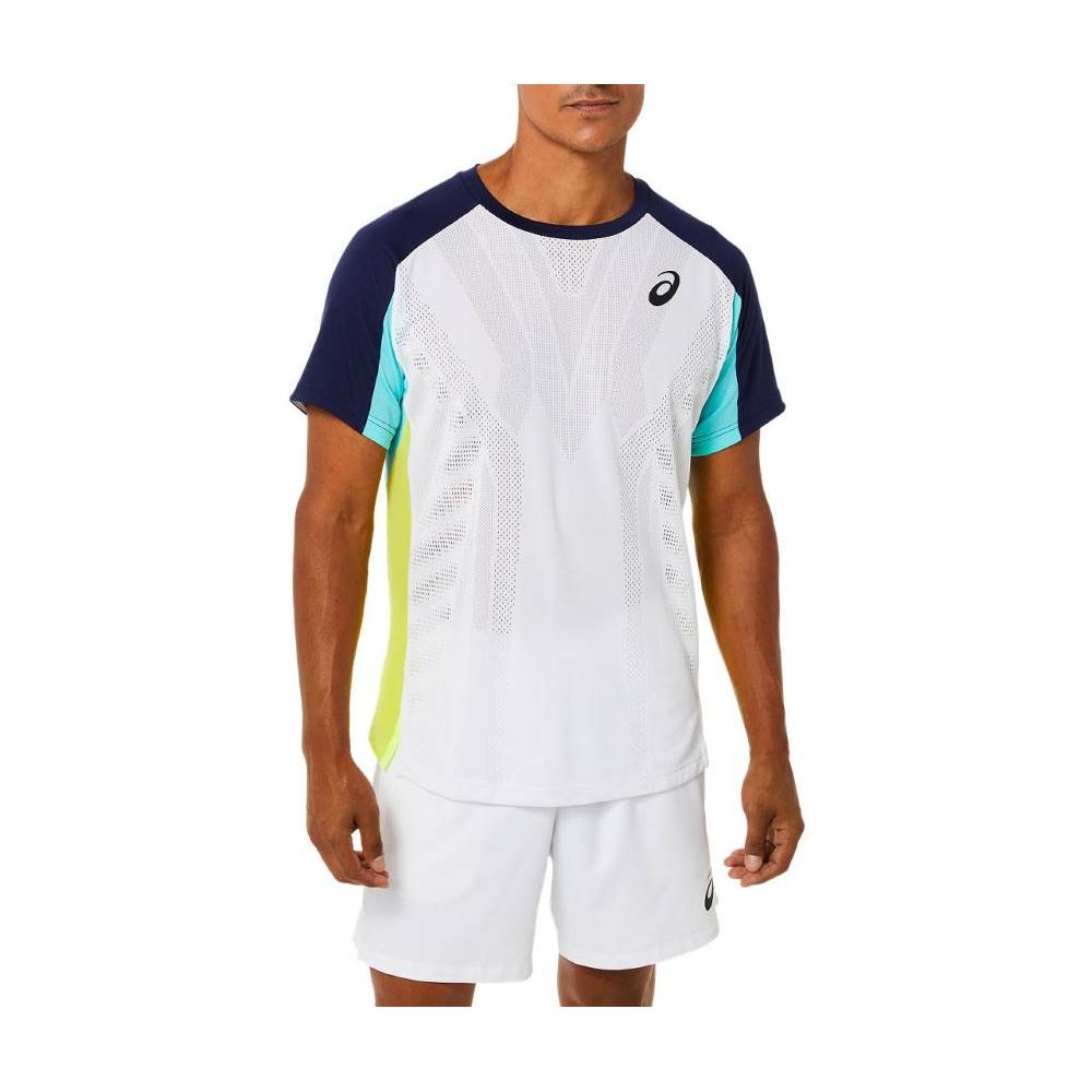 Camiseta ASICS Match - Masculina - Branca e Turquesa