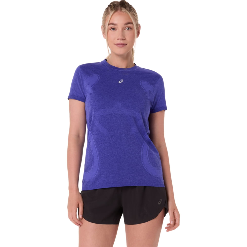 Camiseta ASICS Road Seamless - Feminino - Azul/Roxo - tam: P