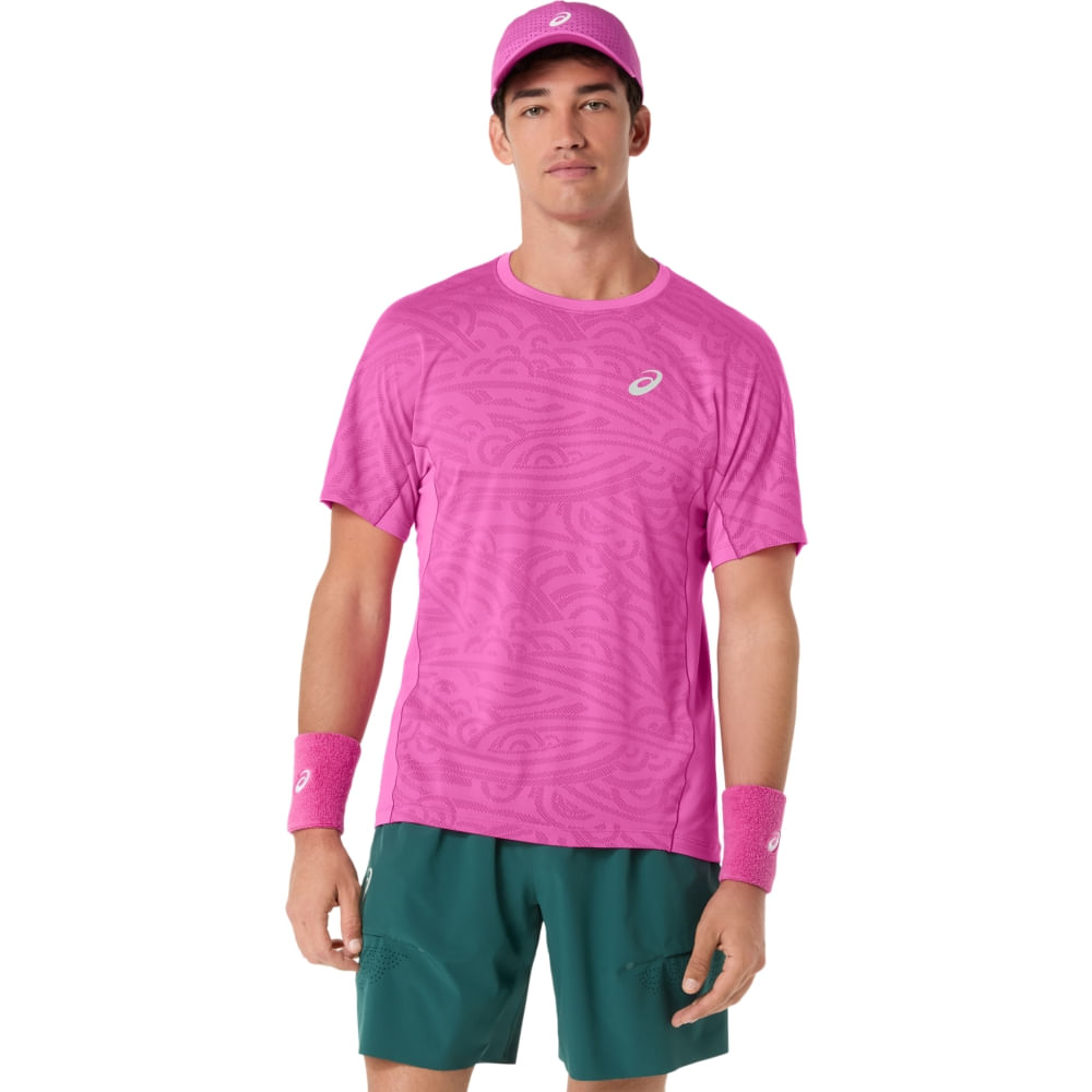 Camiseta ASICS Match Jacquard - Masculino - Rosa - tam: P