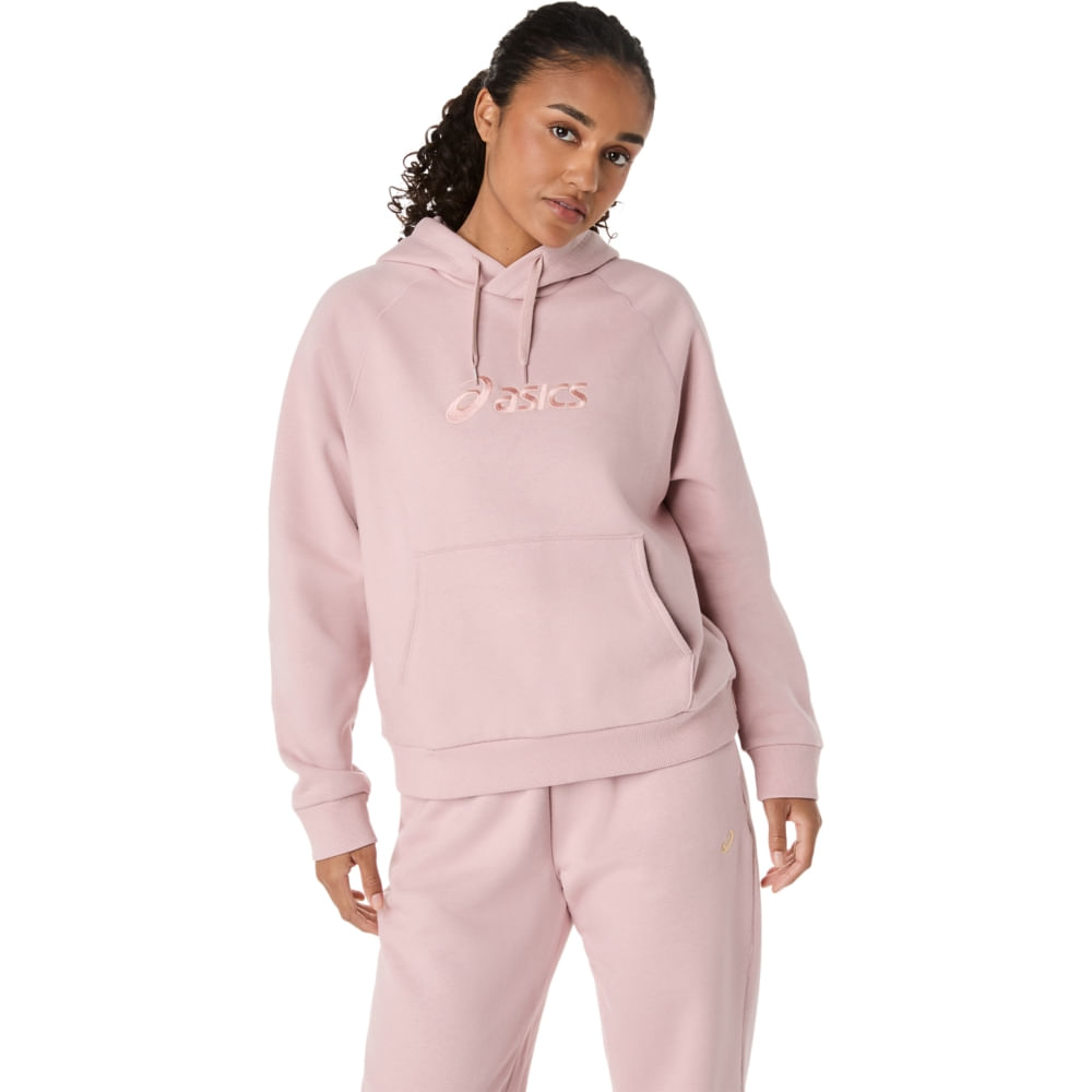 Camiseta Manga Longa Asics Logo Fleece Pullover Hoodie - Rosa