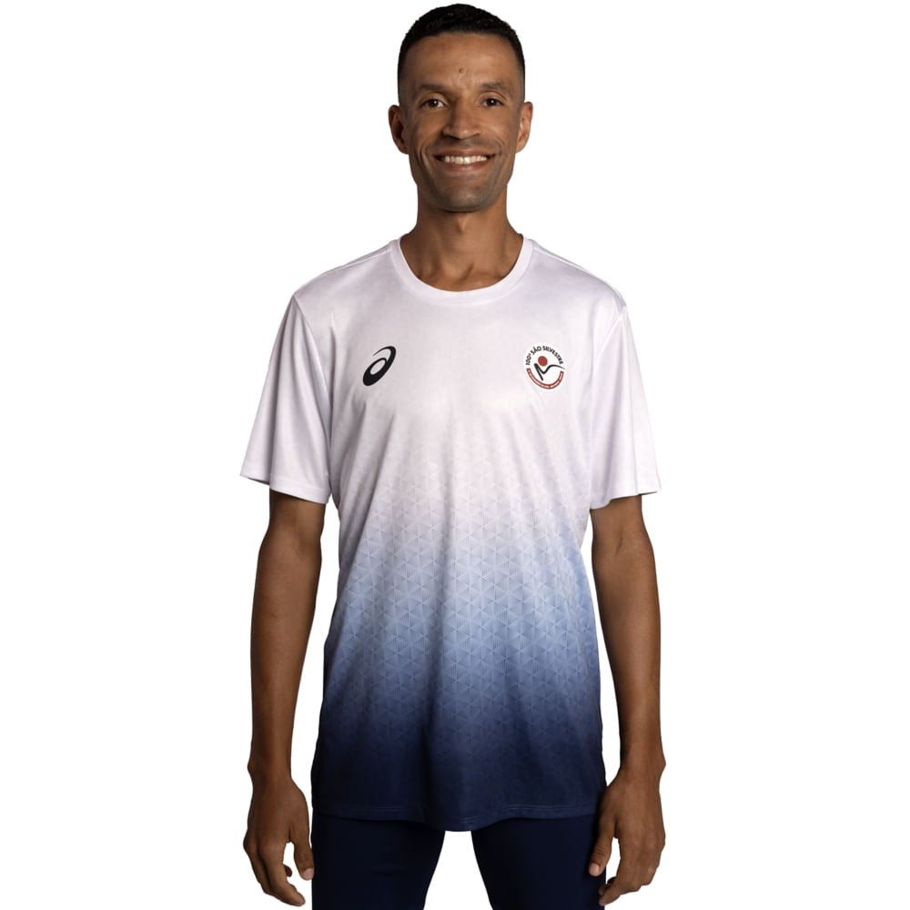 Camiseta Performance São Silvestre - Masculino - Branco/Azul