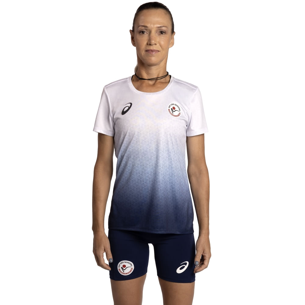 Camiseta Performance São Silvestre - Feminino - Branco/Azul