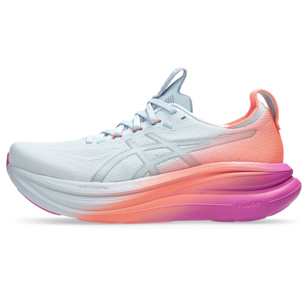 Tênis ASICS GEL Nimbus 28 - Feminino - Azul/Rosa