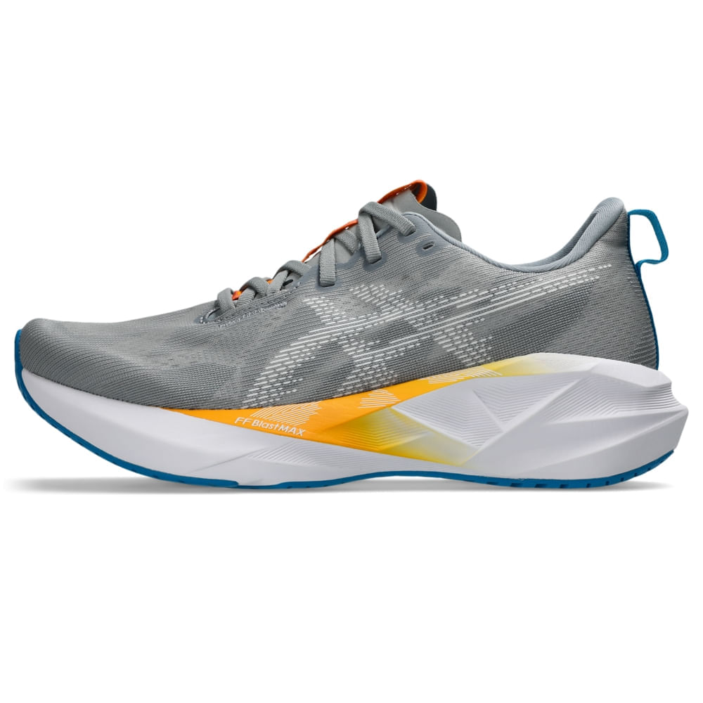 Tênis ASICS Novablast 5 - Masculino - Cinza/Branco