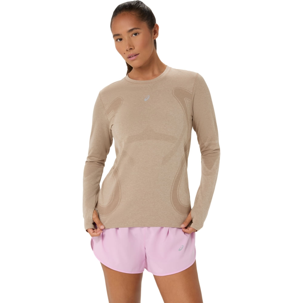 Camiseta ASICS Manga Longa Road Seamless - Feminino - GREIGE - tam: P