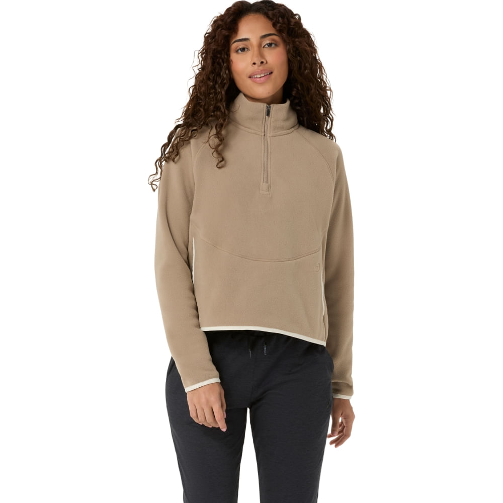 REFINED TEXTURE FLEECE HALF ZIP LS TOP - Marrom - tam: PP