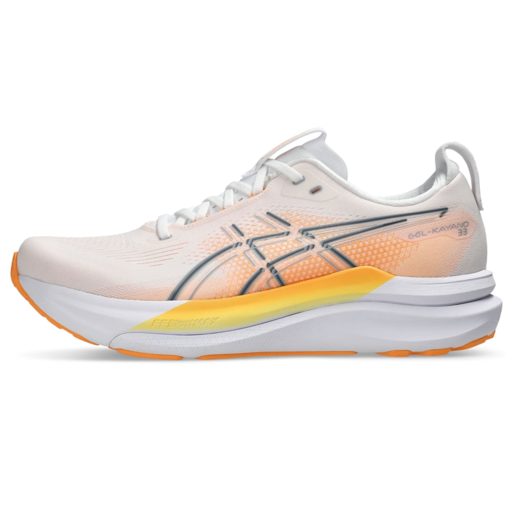 Tênis ASICS GEL-Kayano 33 - Masculino - Branco/Laranja - ASICS Brasil