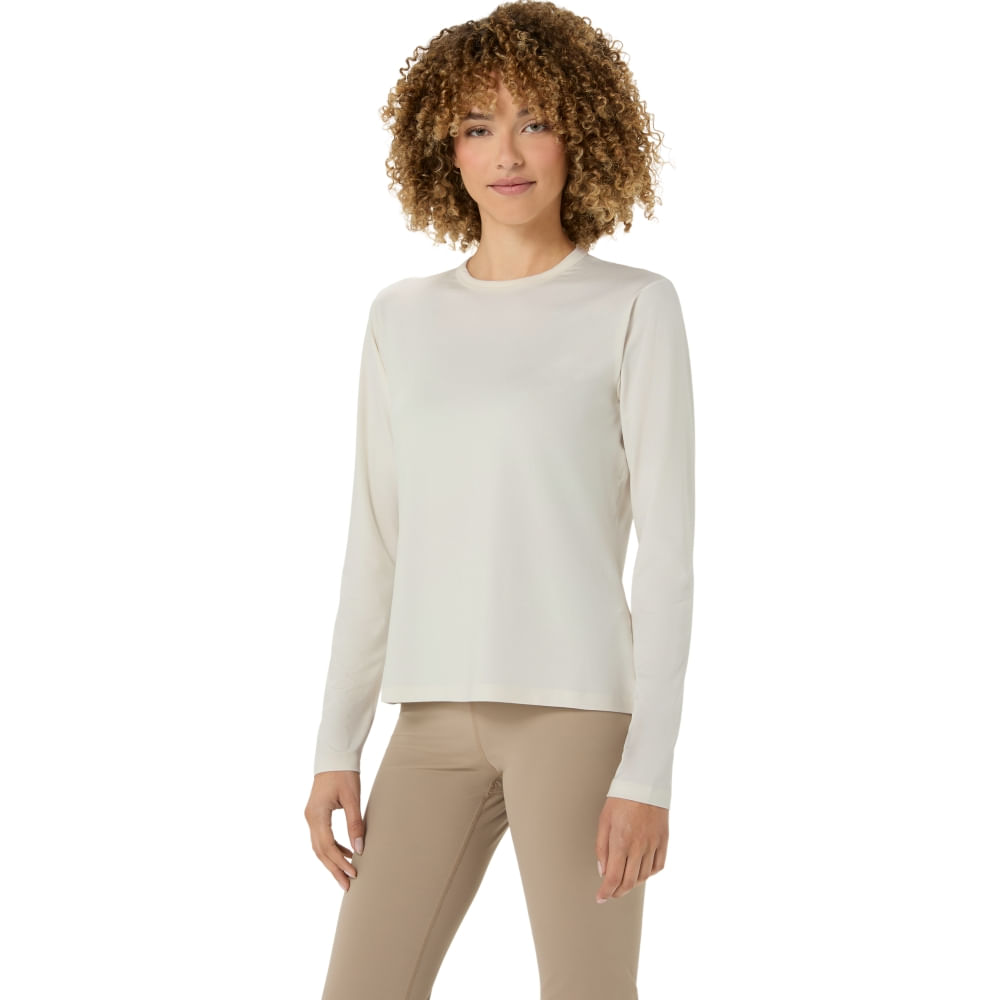Camiseta Manga Longa ASICS Refined Texture Long Sleeve Top - Bege - tam: PP