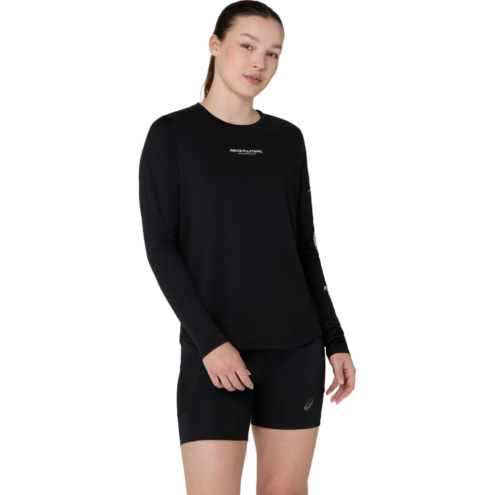 Camiseta Manga Longa ASICS Fujitrail Logo - Preto - tam: G