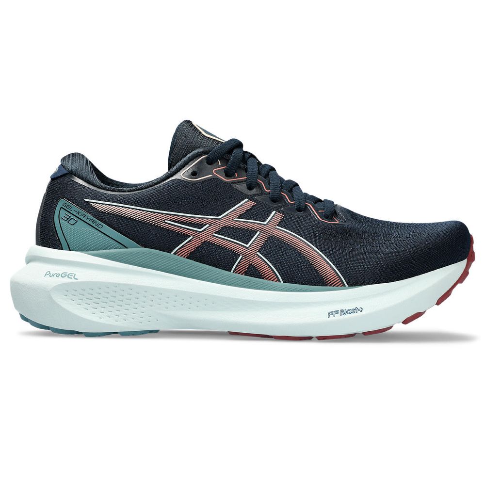 Tênis ASICS GEL-Kayano 30 - Feminino - Azul Marinho e Vermelho com Verde