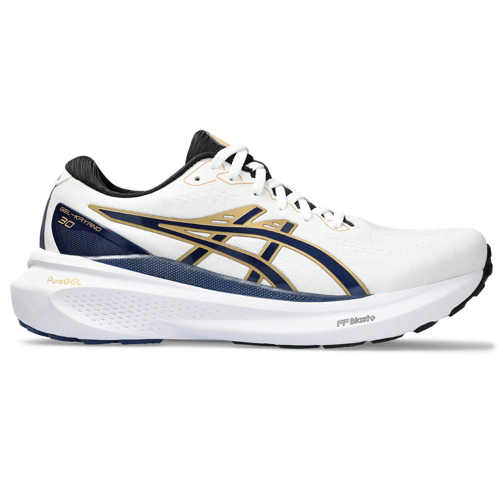 Tênis ASICS GEL-Kayano 30 Anniversary - Masculino - Branco com Azul Marinho e Dourado