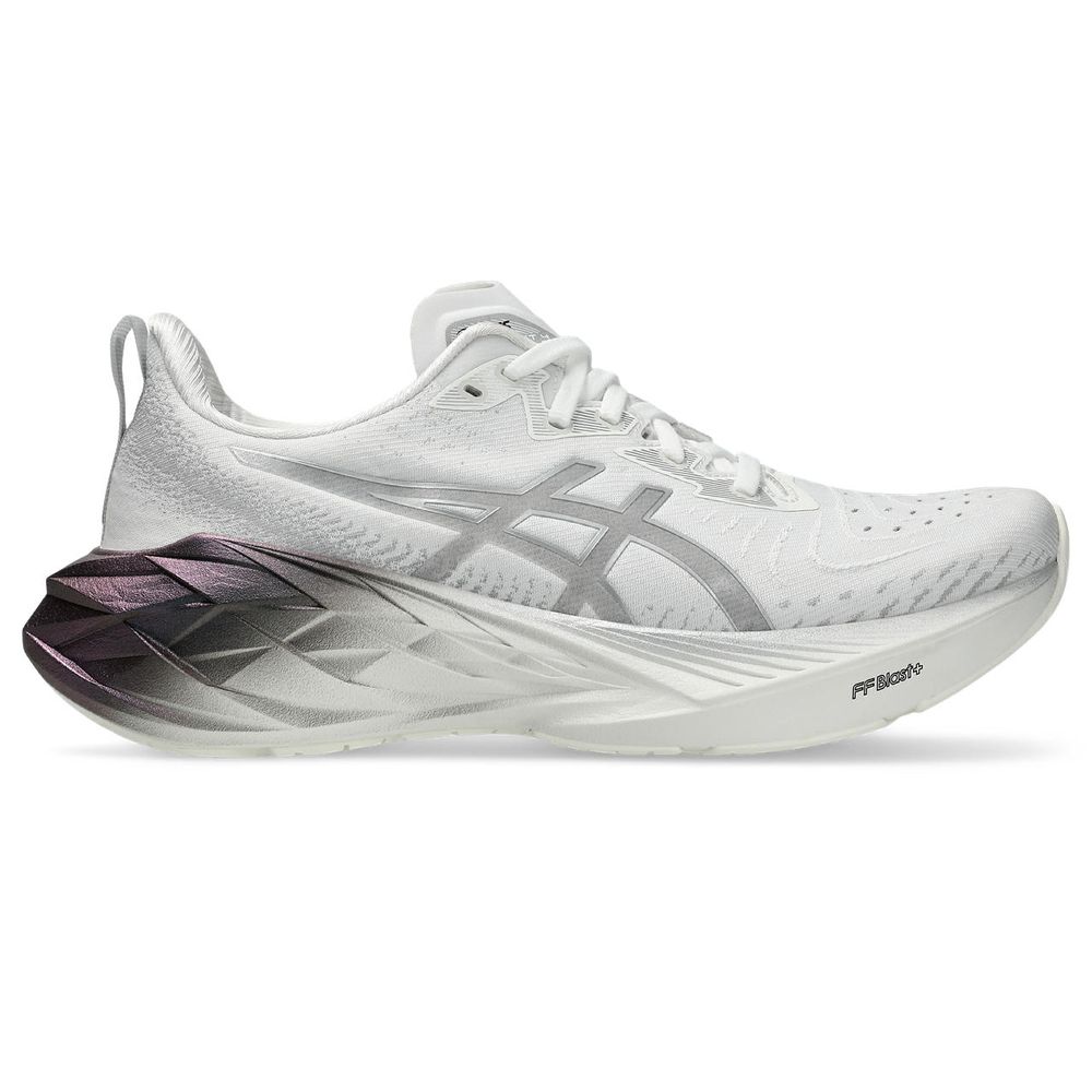 Tênis ASICS Novablast 4 Platinum - Feminino - Cinza com Preto e Roxo