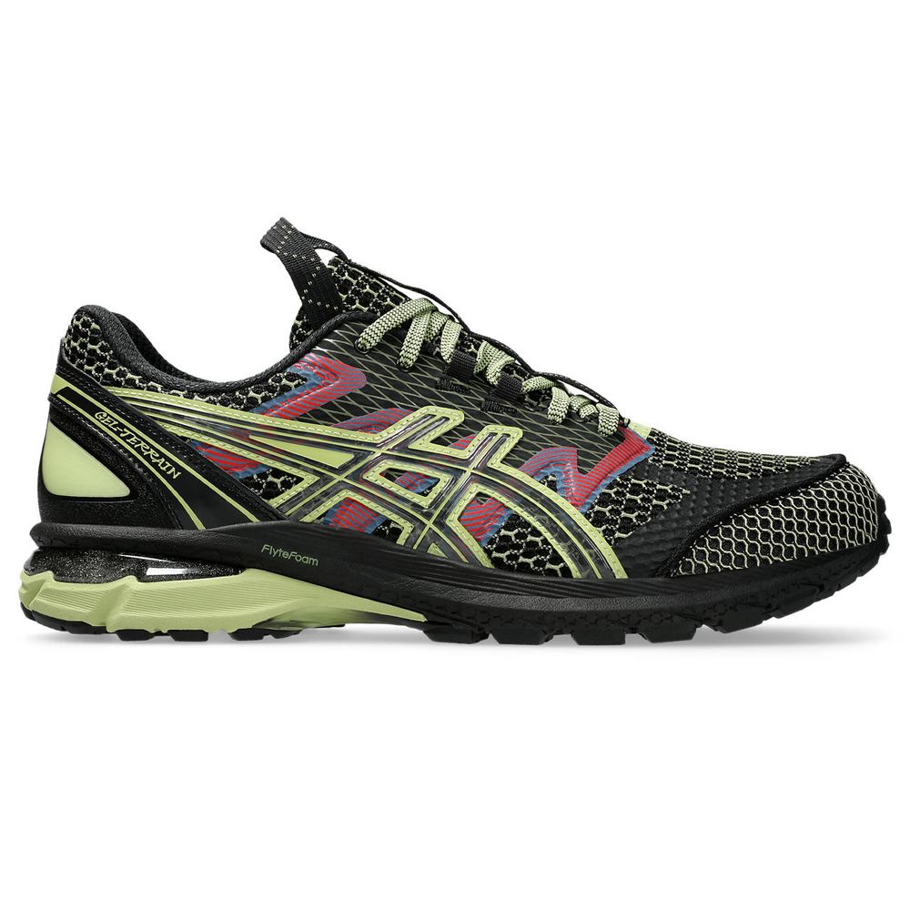 Tênis ASICS Us4-S GEL-Terrain - Unissex - Preto com Verde e Vermelho